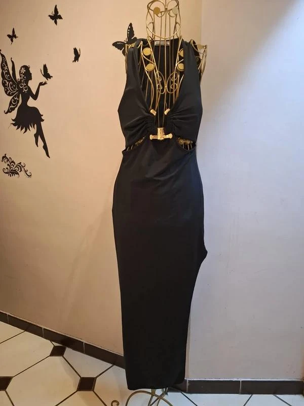 Robe mi longue noire & boucle dorée - Made in italy